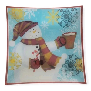 Pfaltzgraff Snowman Warm Welcome Glass Platter 12" Square Holiday Christmas - Picture 1 of 3