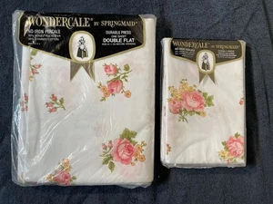 Sábana plana doble Wondercale de colección hecha por primavera y 2 fundas de almohada flores rosas - Imagen 1 de 9