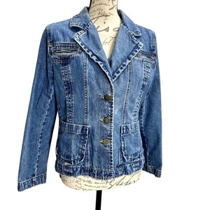 Vintage 90s Women's Bill Blass Y2K Blue Jean Denim Blazer PL - Picture 1 of 10