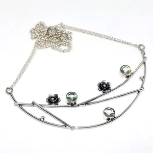 925 Silver Plated Peridot Jewellery Necklace Handmade Gemstone Size 17" AU k523 - Picture 1 of 3