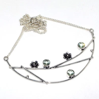 925 Silver Plated Peridot Jewellery Necklace Handmade Gemstone Size 17" AU k523 - Image 1 of 3