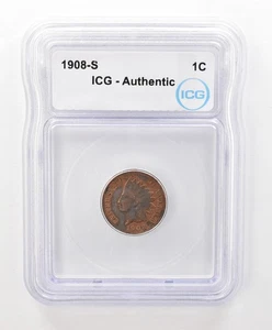 1908-S Indian Head Cent Authentic ICG Beautiful Tone *6661 - Picture 1 of 3