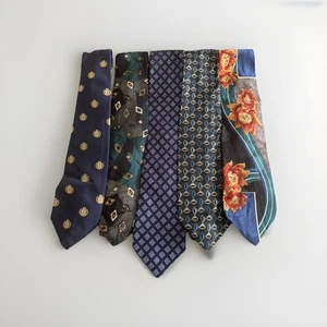 Vintage Mix Men's Patterned Mixed Material Designs Bundle Necktie Ties x5 - Picture 1 of 7