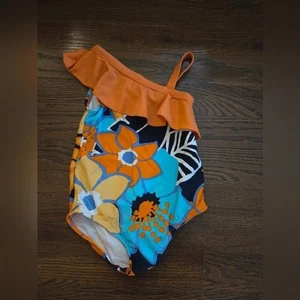 GYMBOREE OUTLET Girls 12/18M Blue/Orange Floral Swimsuit - Picture 1 of 6