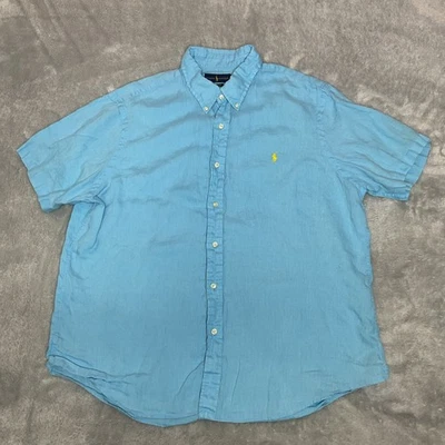 Ralph Lauren Shirt Mens XXL Button Down 100% Linen Blue Casual  Pony - Image 1 of 4