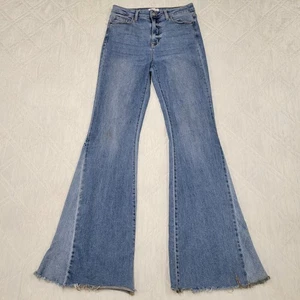 Cello Super Bell Bottom raw hem blue jeans size 9 - Picture 1 of 6