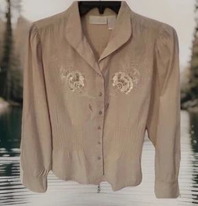 Camicia donna morbida circonferenza taglia small beige ricamata elegante manica lunga - Foto 1 di 4