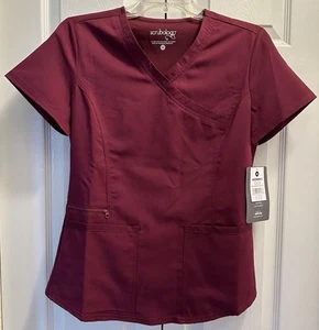Scrubology Damen weinrotes angedeutetes Wickel-Peeling-Top Gr. XS NEU - Bild 1 von 3
