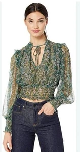 Free People smaragdgrünes Twyla Top Damen klein Boho Festival transparent - Bild 1 von 8
