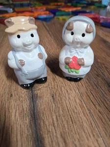 Vintage Mr and Mrs Schwein Salz und Pfefferstreuer Schweinchen Ferkel Bauer Bauernhof Küche - Bild 1 von 4