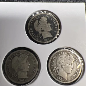 1892, 1900, 1902 BARBER DIME LOT - BD34 - Picture 1 of 8