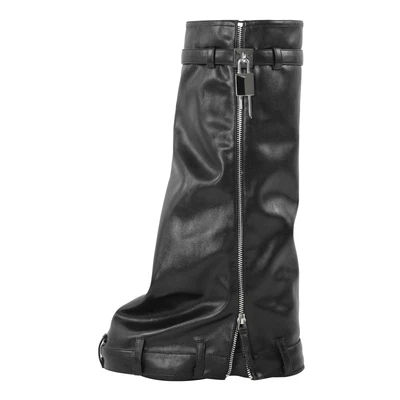 Botas femininas salto cunha conforto panturrilha média dobrável botas desleixadas casuais EUA12 - Imagem 1 de 2