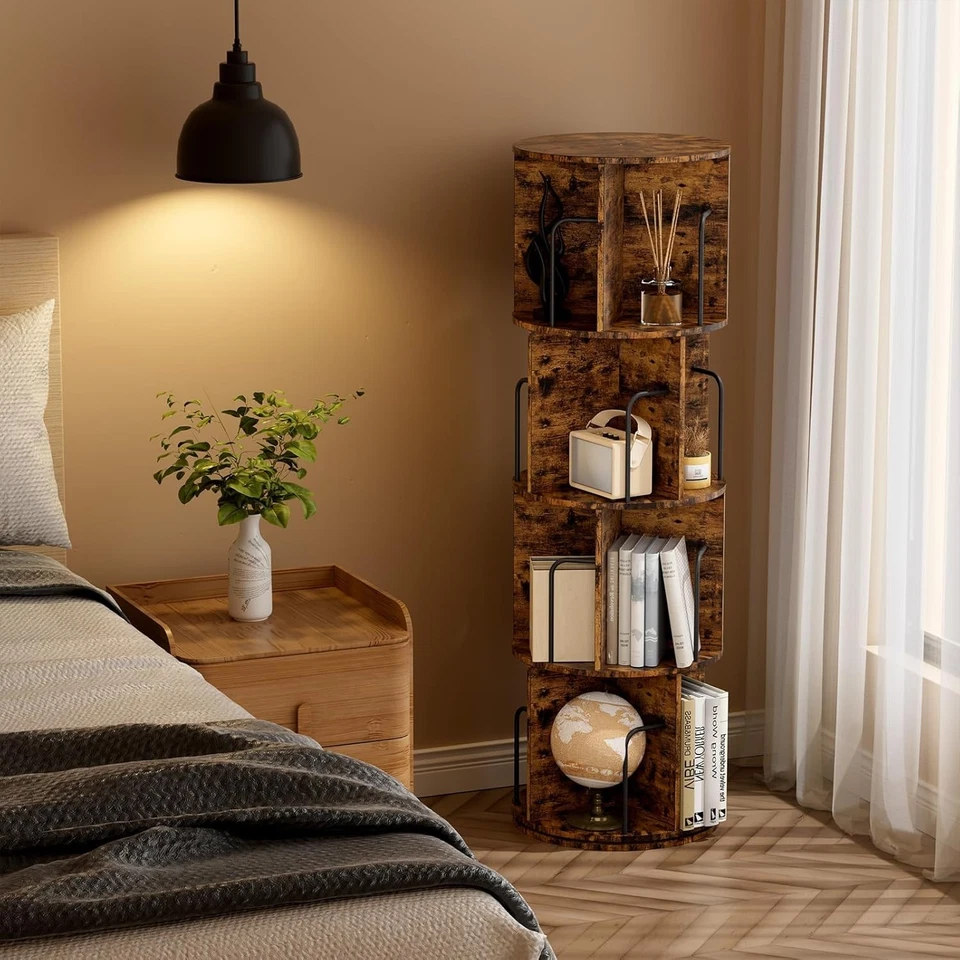 4-Tier 360° Rotating Bookshelf, Floor Standing Revolving Bookcase Storage Rack, - Image 1 of 1