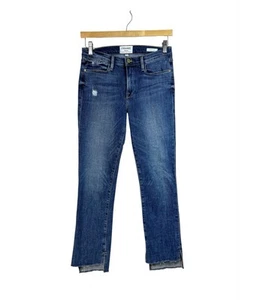 Frame Le High Straight Jeans in Carroll Wash Blue Raw Hem Denim Gr. 28 - Bild 1 von 10