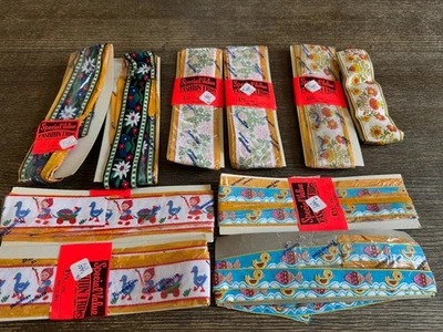Lot of Vintage Woven Jacquard sewing Trims 2" NOS 1970s Floral Folk Boho Scandi - Image 1 of 4