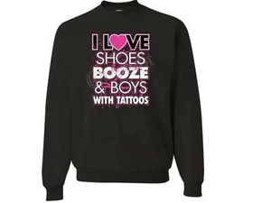 I Love Zapatos Booze Y Niños Con Tatuajes JERZEES Cuello Redondo Sudadera SM To 5XL - Imagen 1 de 12