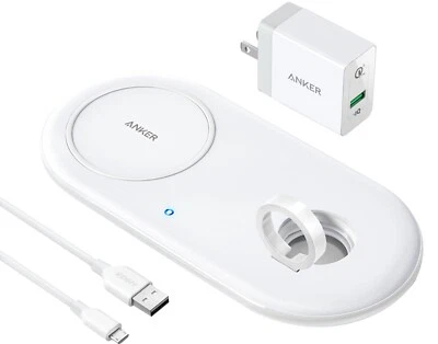 Anker - PowerWave+ Wireless Charging Pad with Watch Holder - White - Image 1 of 4