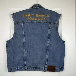 Harley Davidson Motorcycle Biker Blues Vintage Jean Embroidered Denim Vest 2XL - Picture 1 of 11