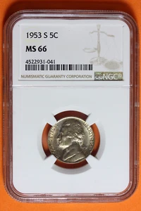 1953-S NGC MS66 Jefferson Nickel 5c #B38891 - Picture 1 of 2