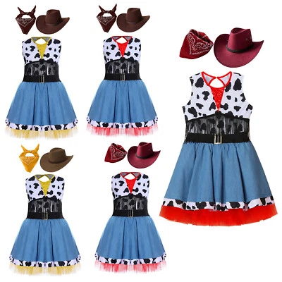 Traje de Niña Conjunto Sin Mangas Halloween Vaquera Disfraz Cómodo Bandana Sombrero Foto 1 de 4