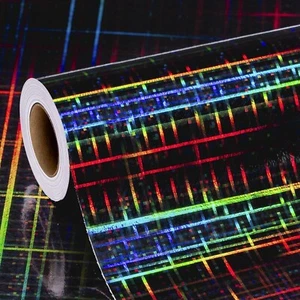 Mini Wrapping Paper Roll-46.8Sqft (17In X 33Ft) Black Plaid Holographic Foil New - Picture 1 of 7