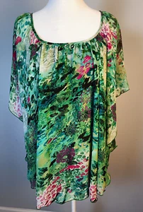 Top trasparente farfalla 14/16 W verde floreale completamente foderato floreale arte fata bohemien - Foto 1 di 10