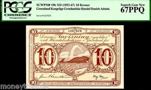 GREENLAND P19b 1953-67 10 KRONER PCGS 67! TIED FINEST KNOWN  BY ALL GRADING CO'S - Picture 1 of 5