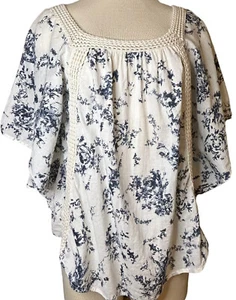 Anthropologie CUPIO Floral Boho Short Fly Away Sleeve Scoop Neck  Shirt Top L - Picture 1 of 10