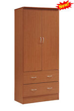 Two Door Wardrobe Armoire Drawers Hanging Rod Spacious Clothing Home Furniture