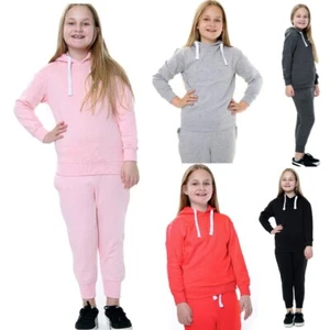 Kids Boys Girls Plain Tracksuit PE School Pullover Hoodie Jogger Fleece Bottom  - Picture 1 of 6