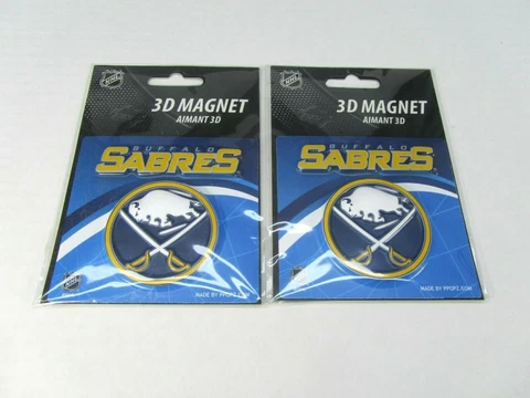 Lot of 2 New Buffalo Sabres 3D Magnet Sealed NHL Hockey Car Fridge Desk Cover