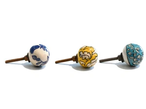 Möbelgriff Knopf Knauf Griff Türknopf Schubladengriff Keramik Kugel floral 3 cm - Bild 1 von 7