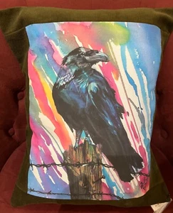 "Impresión de almohada occidental decorativa de cuervo pintado por Pat Wiles 12 x 16"" cuervo" - Imagen 1 de 1