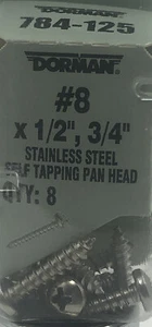 Dorman 784-125 Self Tapping Screw-Stainless Steel Pan Head # 8 x 1/2 In., 3/4 - Picture 1 of 3