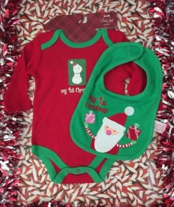 Baby Infant Holiday First Christmas Red Green Outfit & Bib SZ 0-3 M XMAS SALE! - Picture 1 of 12