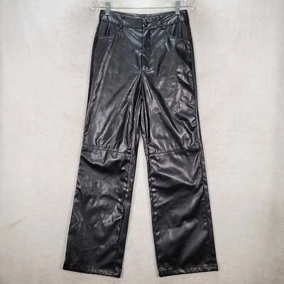 Pantalón gótico recto festival tiro alto cuero sintético negro talla M Foto 1 de 4