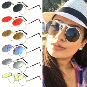 Round Flip Up Sunglasses UV400 Protection 90's Retro Shades for Women & Men - Picture 1 of 26
