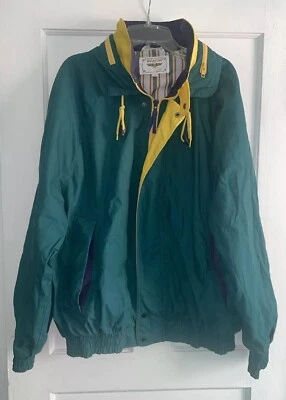 Chaqueta Aviator By Zero King Vintage con Cremallera Verde/Amarillo Talla M Capucha Enrollable Foto 1 de 4