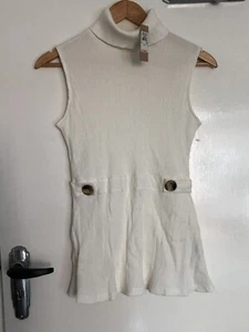 River Island 10 Cream Ribbed 60’ S Style Polo Neck Mini Dress BNWT - Picture 1 of 3