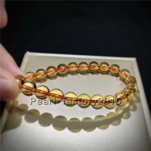 Natural Yellow Citrine Quartz Crystal Round Beads Bracelet one 7.9 mm AAAA - Picture 1 of 6