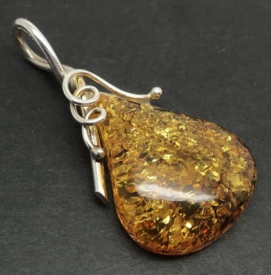 cognac amber pendant Solid Sterling Silver Baltic swirl design, gift box Foto 1 de 4
