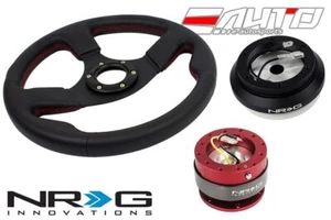 NRG 320mm 1.5" Deep Race Leather Steering Wheel Red St 130H Hub 2.0 Red Release - Picture 1 of 5