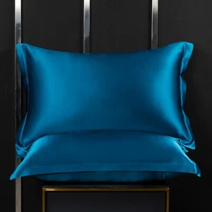 Ein Paar 100 % reine Maulbeerseide auf beiden Seiten 19 Momme Kissenhülle blau - Bild 1 von 9