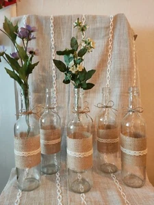 6 Bottle Wedding Table Decorations Centerpieces Flowers Candles Led Lights - Picture 1 of 12
