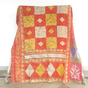 Colcha Edredón Doble Kantha Vintage Algodón Multicolor Boho Gitana Manta - Imagen 1 de 4