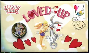 2019 Looney Tunes Loved Up PNC/FDC Lovestruck $1 colored coin & Hearts Stamp. - Picture 1 of 4