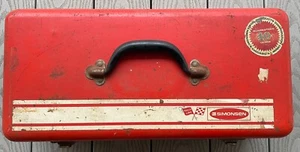 VINTAGE SIMONSEN RALLY LINE TOOL BOX Orange STEEL METAL 19" LONG - Picture 1 of 7