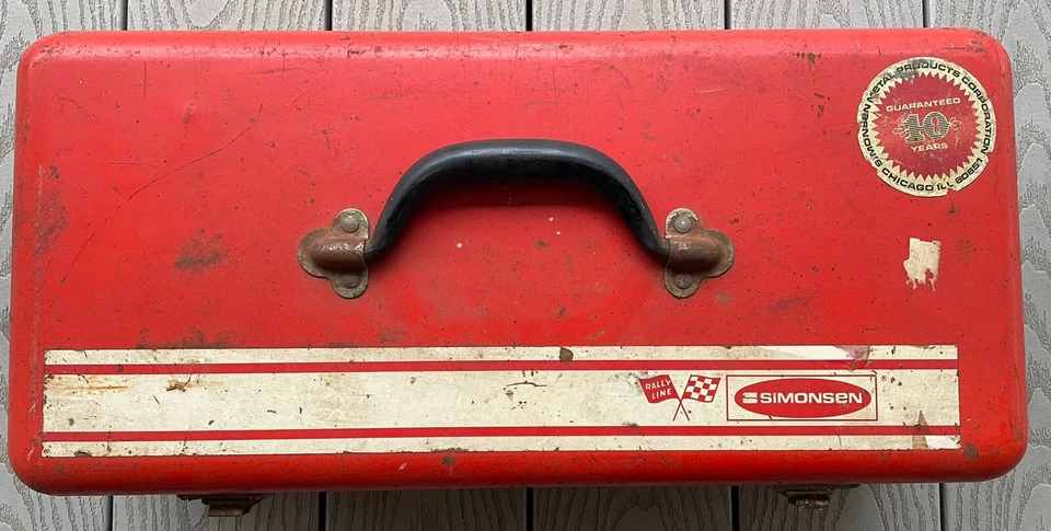 VINTAGE SIMONSEN RALLY LINE TOOL BOX Orange STEEL METAL 19" LONG - Image 1 of 4