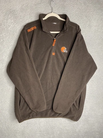 Cleveland Browns NFL Sweater Mens XL Brown 1/4 Zip Fleece Pullover Long Sleeve Cover