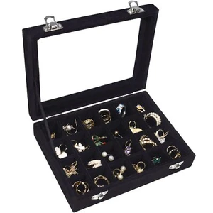 Velvet Jewelry Box 24 Grid Jewelry Ring Display Organiser Box Tray Holder Case - Picture 1 of 6